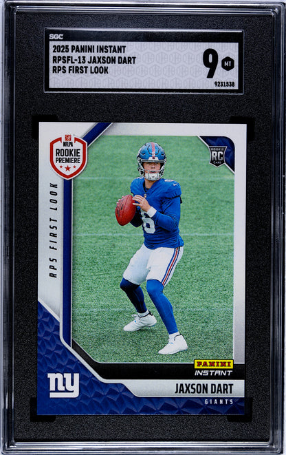 Graded 2025 Panini Instant Jaxson Dart #RPSFL13 RPS First Look Rookie RC Football Card SGC 9 Mint