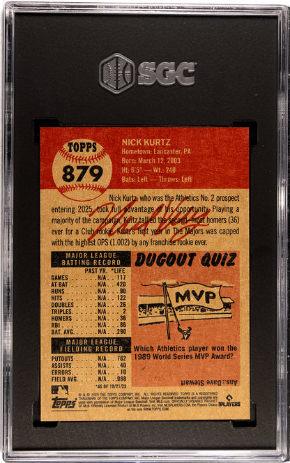 Graded 2025 Topps Living Nick Kurtz #879 Rookie RC Baseball Card SGC 8.5 Near Mint