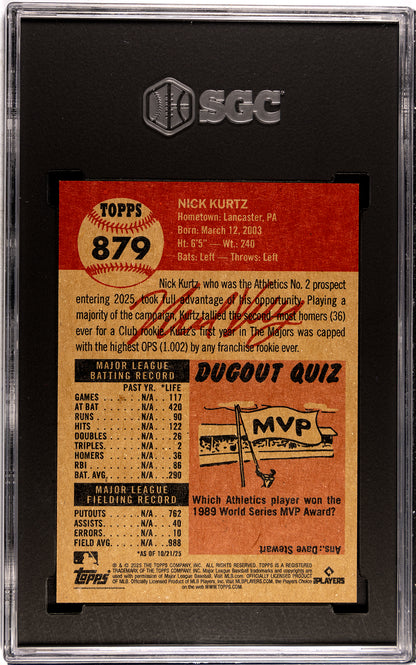 Graded 2025 Topps Living Nick Kurtz #879 Rookie RC Baseball Card SGC 9.5 Mint+