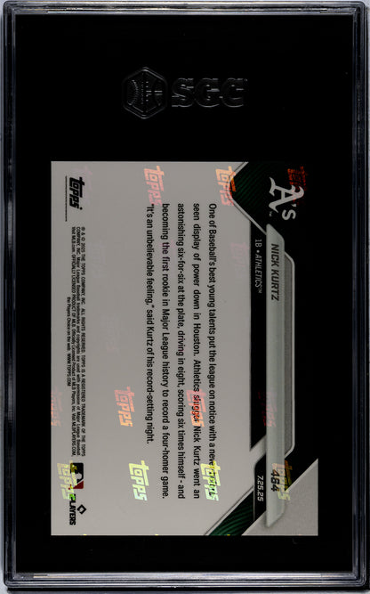 Graded 2025 Topps Now Nick Kurtz #464 1st Rookie in MLB History With a Four Homer Game Rookie RC Baseball Card SGC 10 Gem Mint