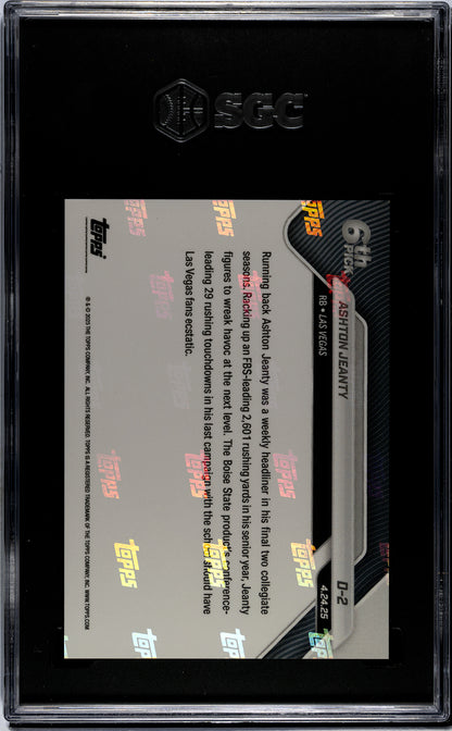 Graded 2025 Topps Now Ashton Jeanty #D2 Record Setting RB Selected 6th Overall Rookie RC Football Card SGC 10 Gem Mint