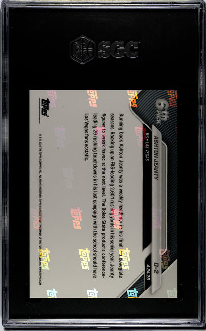 Graded 2025 Topps Now Ashton Jeanty #D2 Record Setting RB Selected 6th Overall Rookie RC Football Card SGC 9.5 Mint+