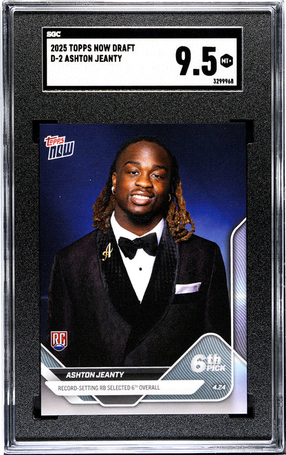 Graded 2025 Topps Now Ashton Jeanty #D2 Record Setting RB Selected 6th Overall Rookie RC Football Card SGC 9.5 Mint+
