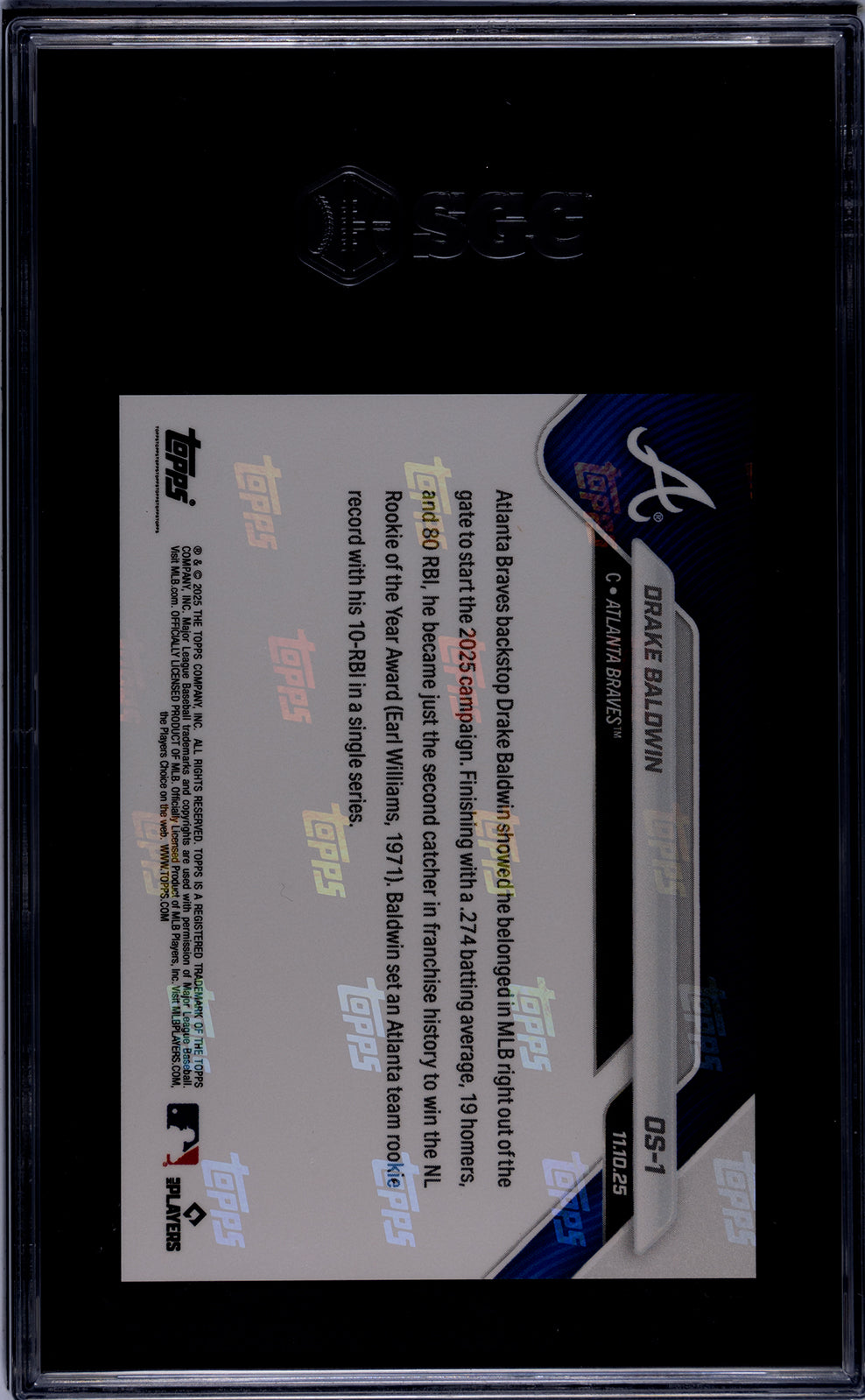 Graded 2025 Topps Now Drake Baldwin #OS1 Offseason Rookie RC Baseball Card SGC 9 Mint