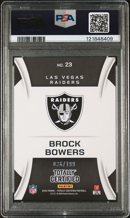 Graded 2024 Panini Totally Certified Brock Bowers #23 Sunday Special Blue /199 Rookie RC Football Card PSA 10 Gem Mint