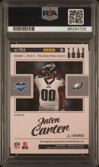 Graded 2023 Panini Luminance Jalen Carter #Y1JCA Year One Signature Auto Rookie RC Football Card PSA 10 Gem Mint