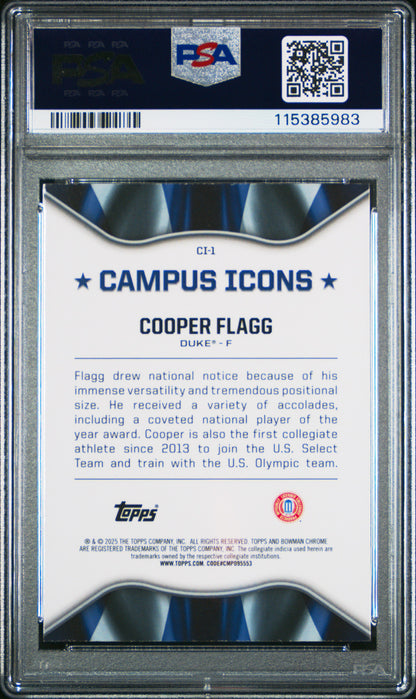 Graded 2024 Topps Bowman Chrome U Cooper Flagg #CI1 Campus Icons Rookie RC Basketball Card PSA 10 Gem Mint