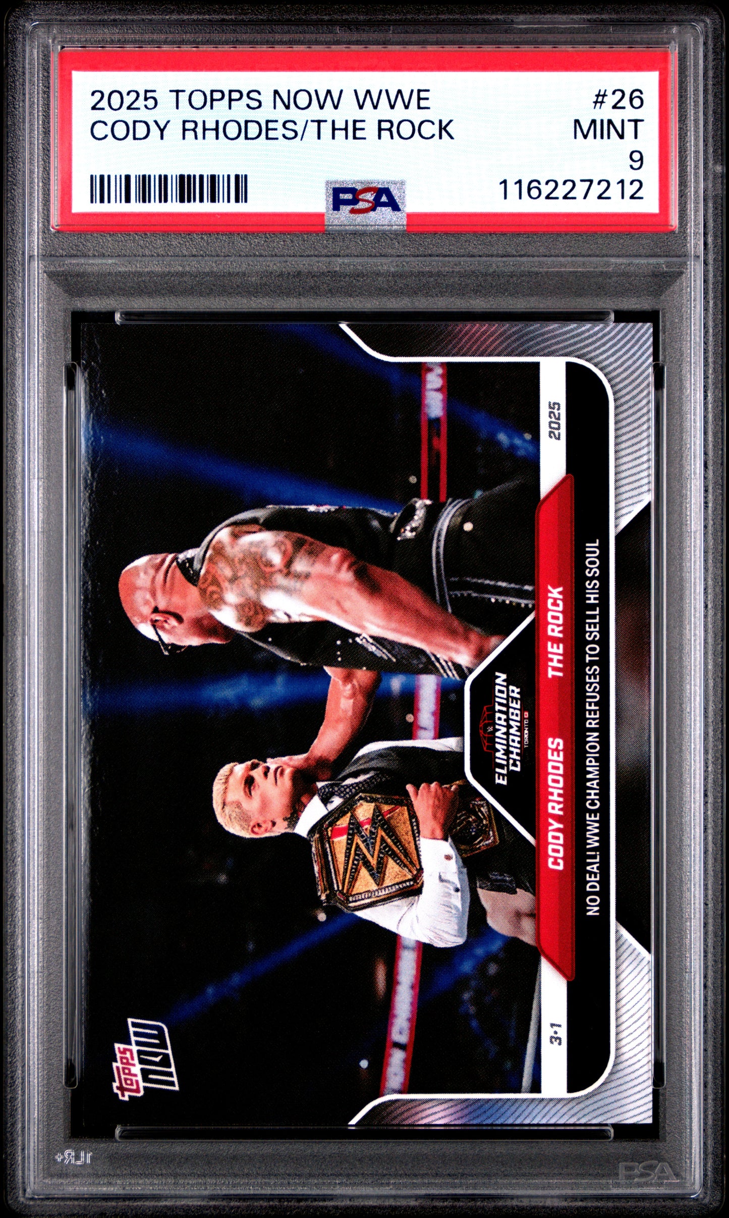 Graded 2025 Topps Now WWE Cody Rhodes/The Rock #26 Wrestling Card PSA 9 Mint