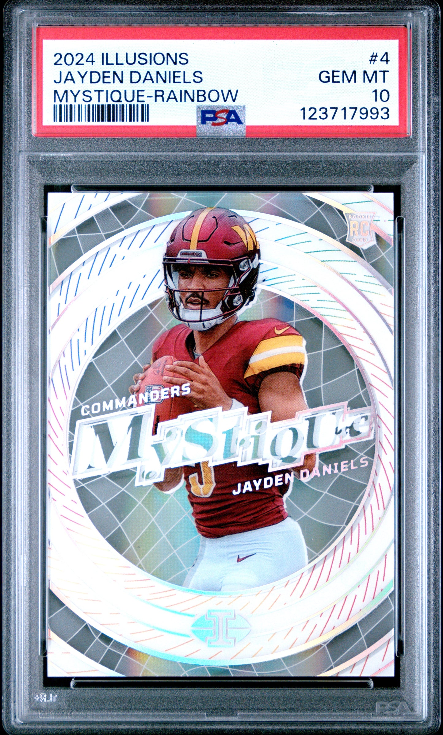 Graded 2024 Panini Illusions Jayden Daniels #4 Mystique Rainbow Rookie RC Football Card PSA 10 Gem Mint
