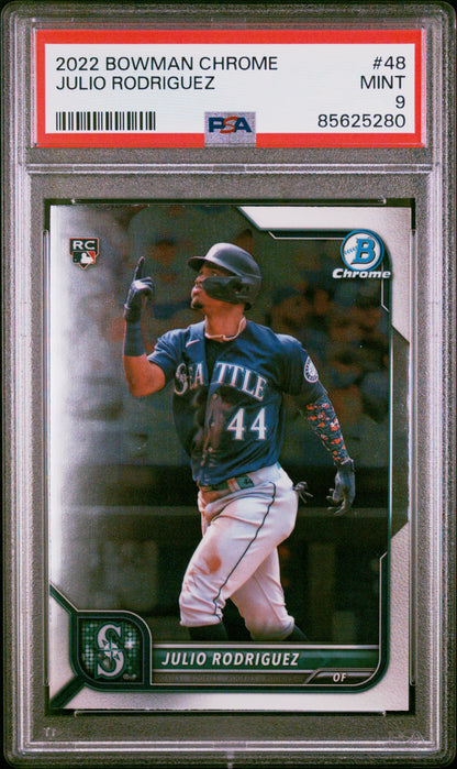 Graded 2022 Topps Bowman Chrome Julio Rodriguez #48 Rookie RC Baseball Card PSA 9 Mint