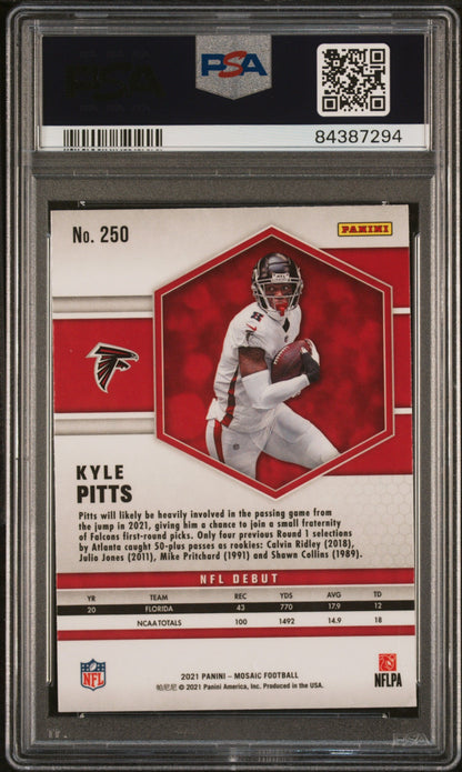 Graded 2021 Panini Mosaic Kyle Pitts #250 Rookie RC Football Card PSA 10 Gem Mint