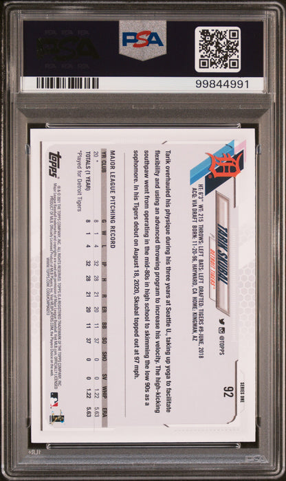 Graded 2021 Topps Tarik Skubal #92 Rookie RC Baseball Card PSA 10 Gem Mint