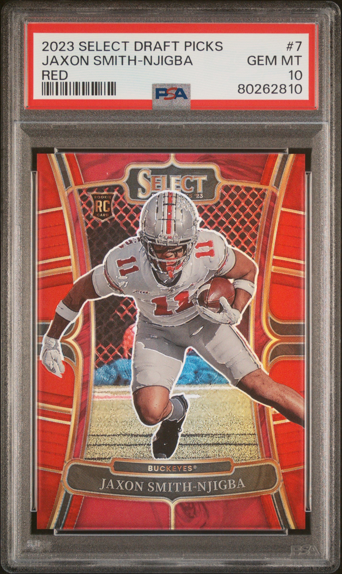 Graded 2023 Panini Select Draft Picks Jaxon Smith-Njigba #7 Red #/149 Rookie RC Football Card PSA 10 Gem Mint