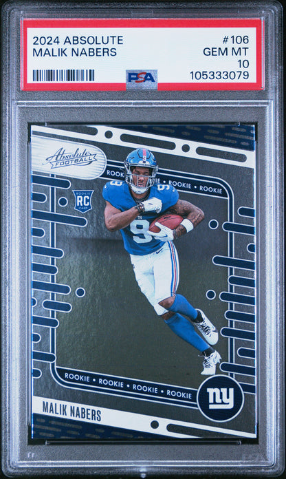 Graded 2024 Panini Absolute Malik Nabers #106 Rookie RC Football Card PSA 10 Gem Mint