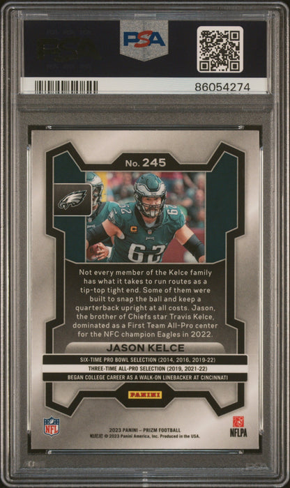 Graded 2023 Panini Prizm Jason Kelce #245 Football Card PSA 10 Gem Mint