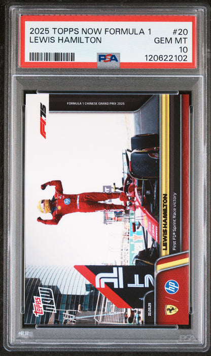 Graded 2025 Topps Now Formula 1 Lewis Hamilton #20 Racing Card PSA 10 Gem Mint