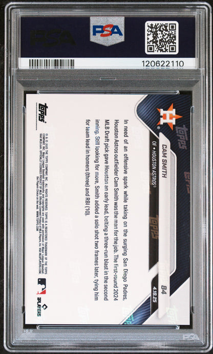 Graded 2025 Topps Now Cam Smith #84 Black Foil /10 Rookie RC Baseball Card PSA 7 Near Mint