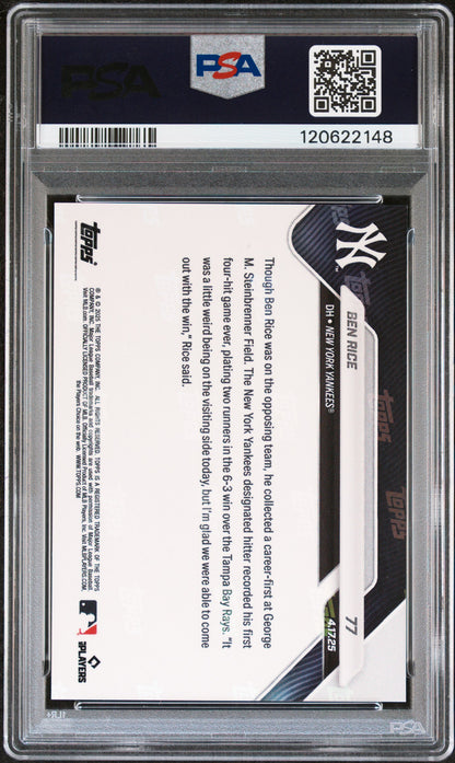Graded 2025 Topps Now Ben Rice #77 Orange Foil /25 Rookie RC Baseball Card PSA 8 Near Mint