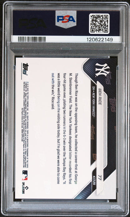 Graded 2025 Topps Now Ben Rice #77 Gold Foil /50 Rookie RC Baseball Card PSA 8 Near Mint