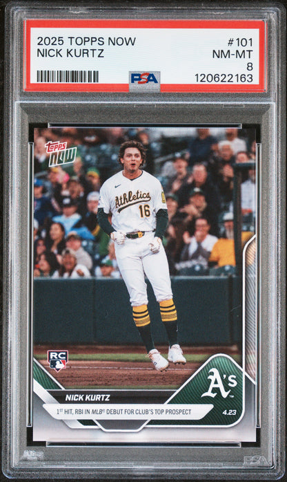 Graded 2025 Topps Now Nick Kurtz #101 Rookie RC Baseball Card PSA 8 Near Mint