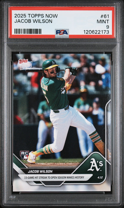 Graded 2025 Topps Now Jacob Wilson #61 Rookie RC Baseball Card PSA 9 Mint