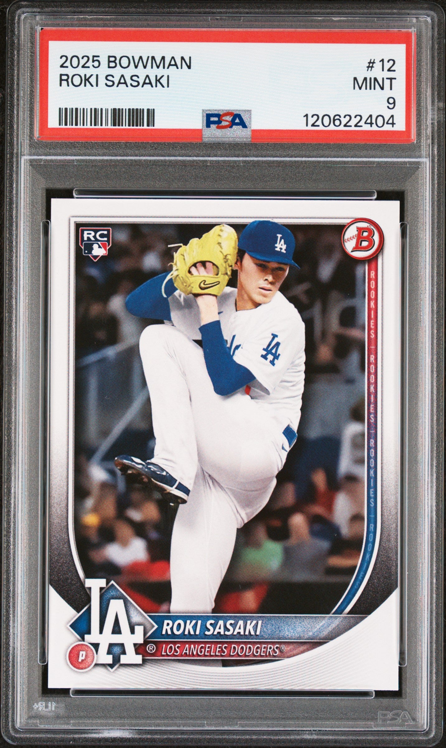 Graded 2025 Topps Bowman Roki Sasaki #12 Rookie RC Baseball Card PSA 9 Mint
