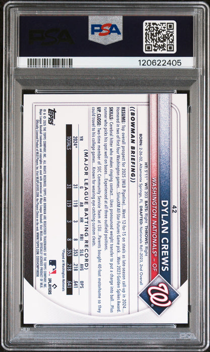 Graded 2025 Topps Bowman Dylan Crews #42 Rookie RC Baseball Card PSA 6 Excellent