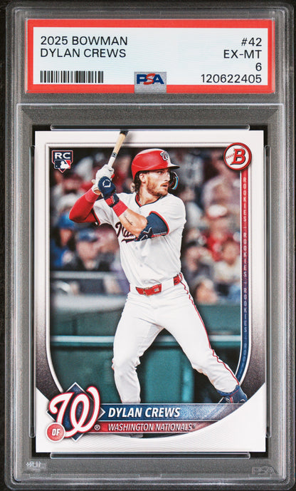 Graded 2025 Topps Bowman Dylan Crews #42 Rookie RC Baseball Card PSA 6 Excellent