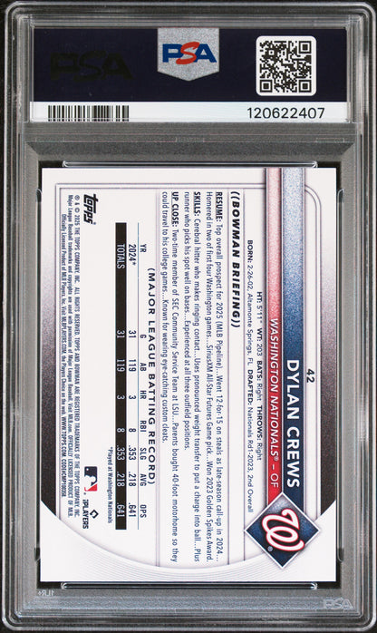 Graded 2025 Topps Bowman Dylan Crews #42 Rookie RC Baseball Card PSA 9 Mint