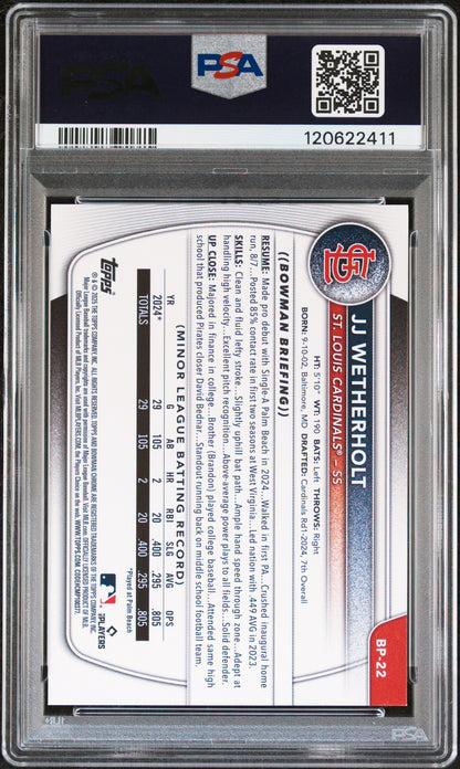 Graded 2025 Topps Bowman JJ Wetherholt #BP22 Paper Prospects Rookie RC Baseball Card PSA 6 Excellent