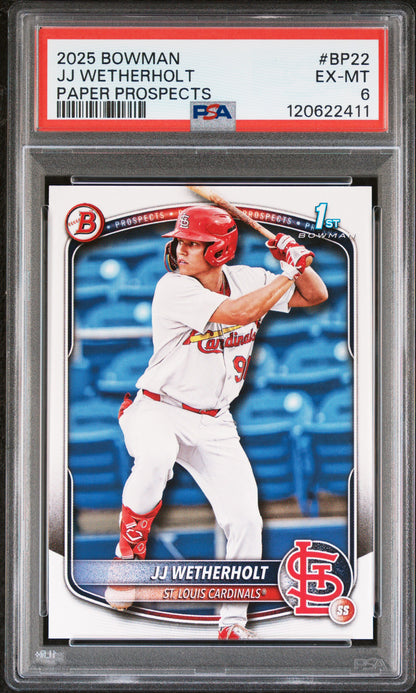Graded 2025 Topps Bowman JJ Wetherholt #BP22 Paper Prospects Rookie RC Baseball Card PSA 6 Excellent