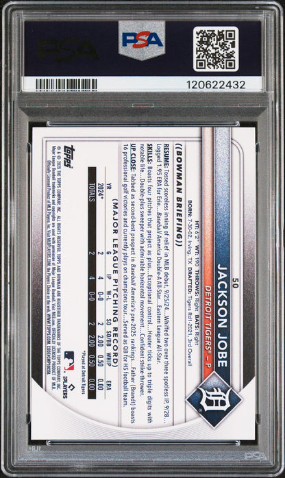 Graded 2025 Topps Bowman Jackson Jobe #50 Rookie RC Baseball Card PSA 10 Gem Mint