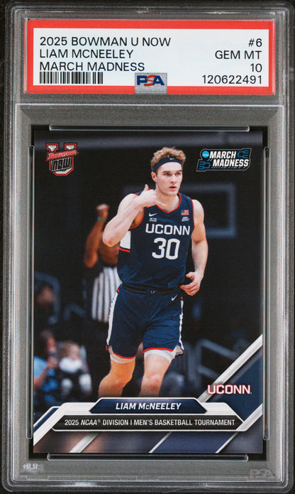 Graded 2025 Topps  Bowman U Now Liam McNeeley #6 March Madness Rookie RC Basketball Card PSA 10 Gem Mint