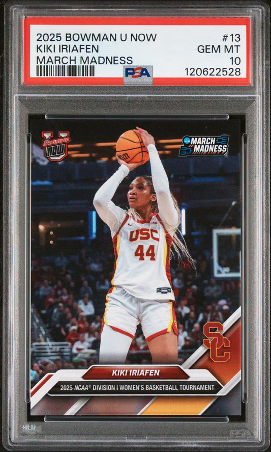 Graded 2025 Topps Bowman U Now Kiki Iriafen #13 March Madness Rookie RC Basketball Card PSA 10 Gem Mint