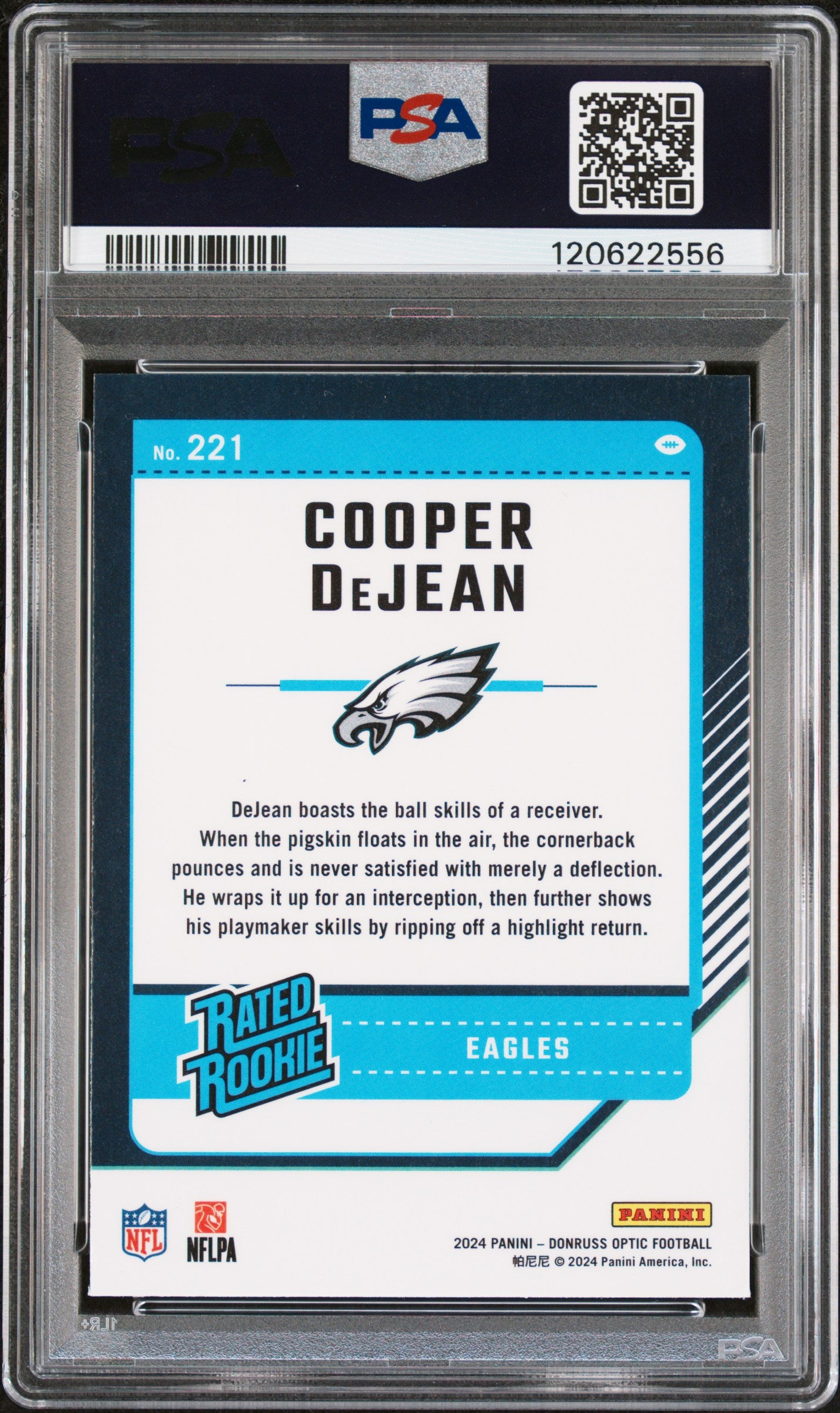 Graded 2024 Panini Donruss Optic Cooper Dejean #221 Rookie RC Football Card PSA 8 Near Mint