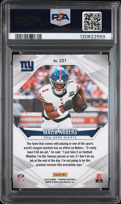 Graded 2024 Panini Phoenix Malik Nabers #221 Rookie RC Football Card PSA 6 Excellent