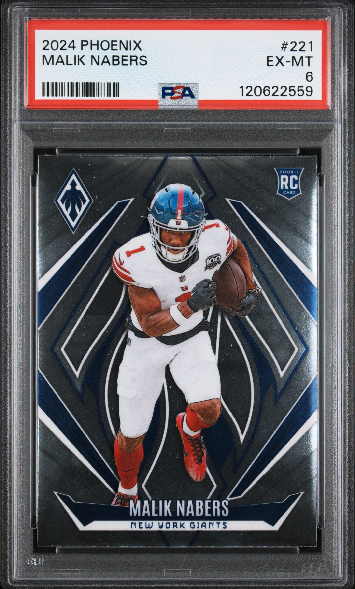 Graded 2024 Panini Phoenix Malik Nabers #221 Rookie RC Football Card PSA 6 Excellent