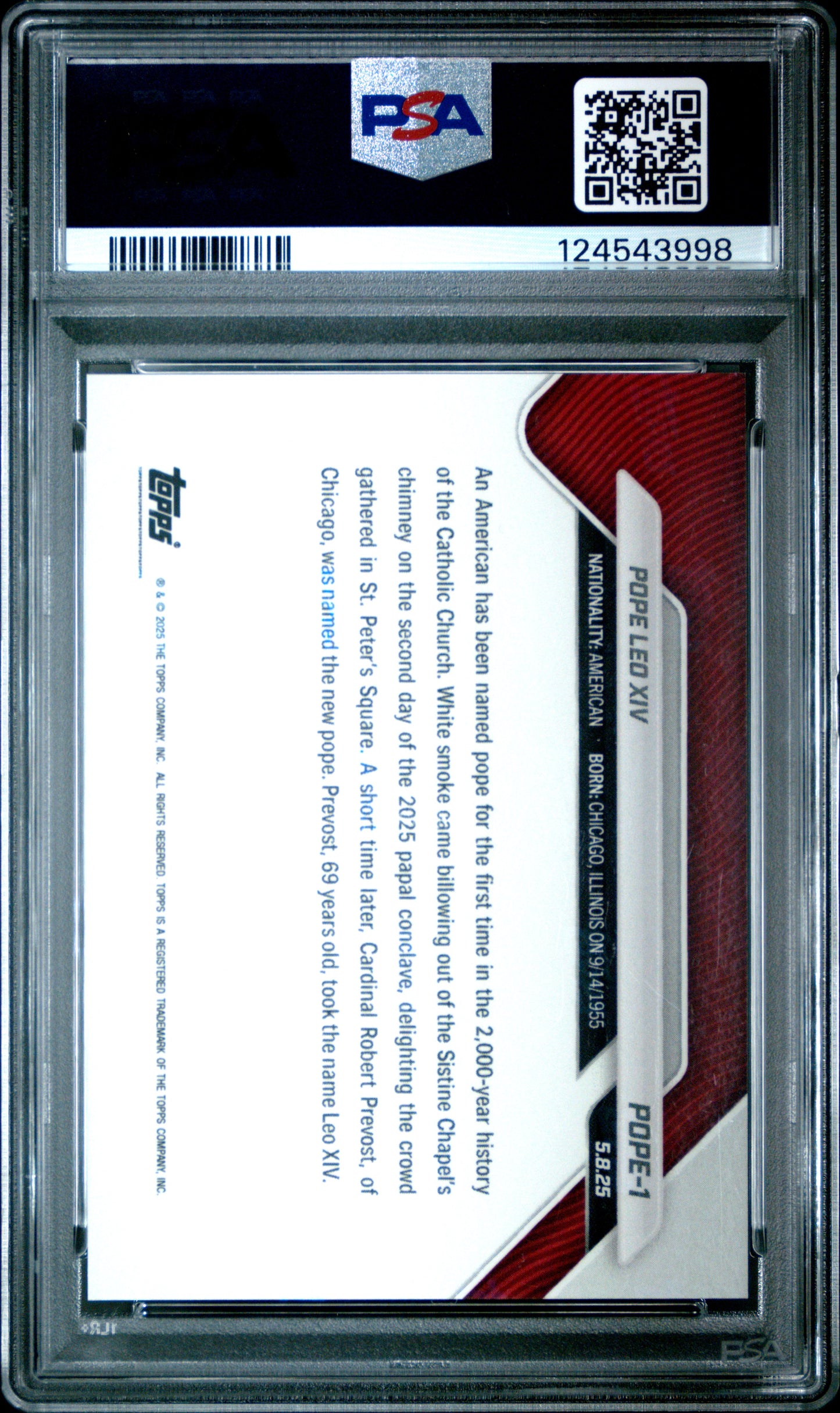 Graded 2025 Topps Now Pope Leo XIV #POPE1 Trading Card PSA 6 Excellent