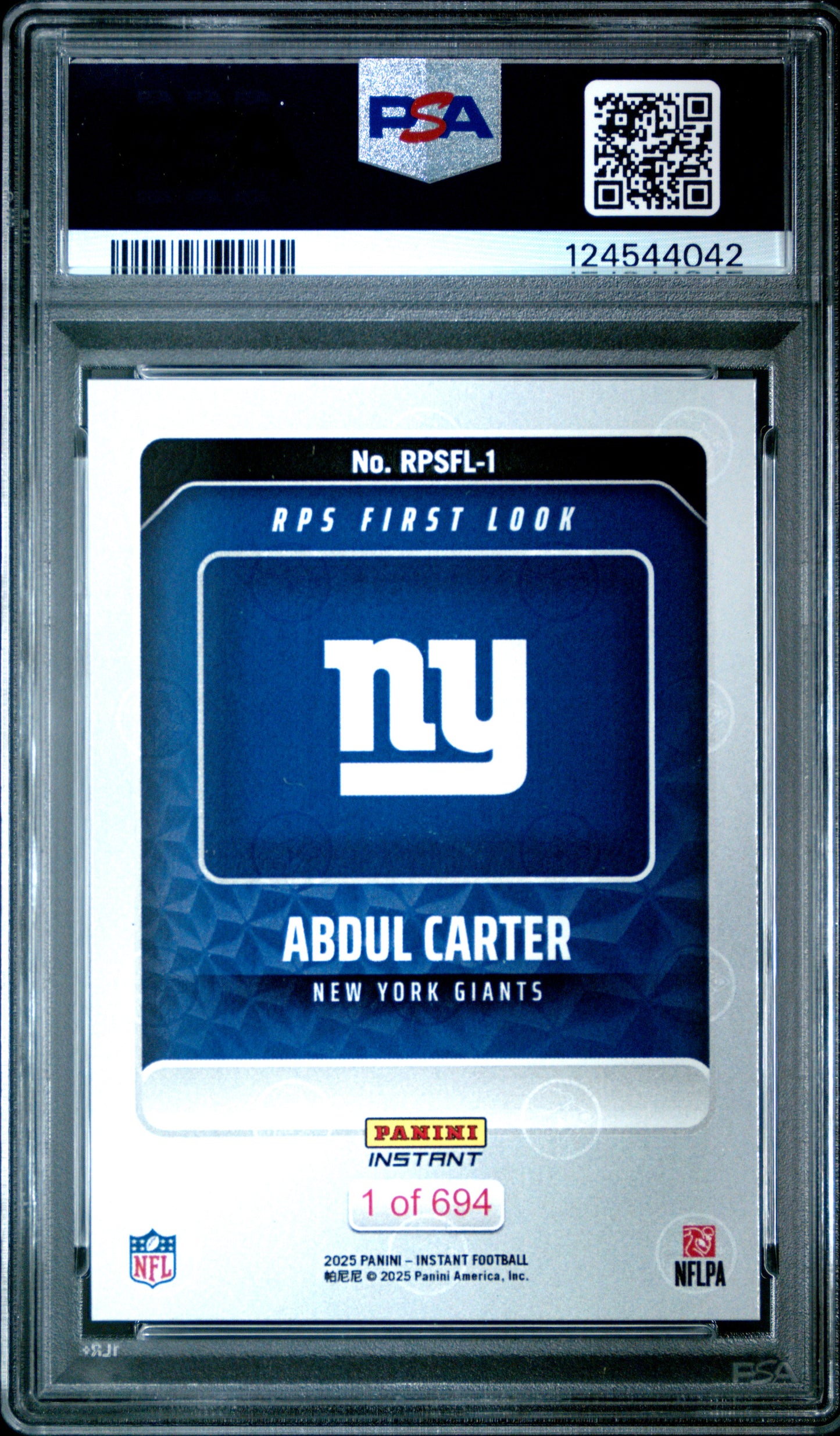 Graded 2025 Panini Instant Abdul Carter #RPSFL1 RPS First Look Rookie RC Football Card PSA 8 Near Mint