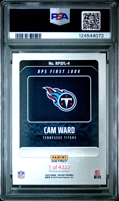 Graded 2025 Panini Instant Cam Ward #RPSFL4 RPS First Look Rookie RC Football Card PSA 8 Near Mint