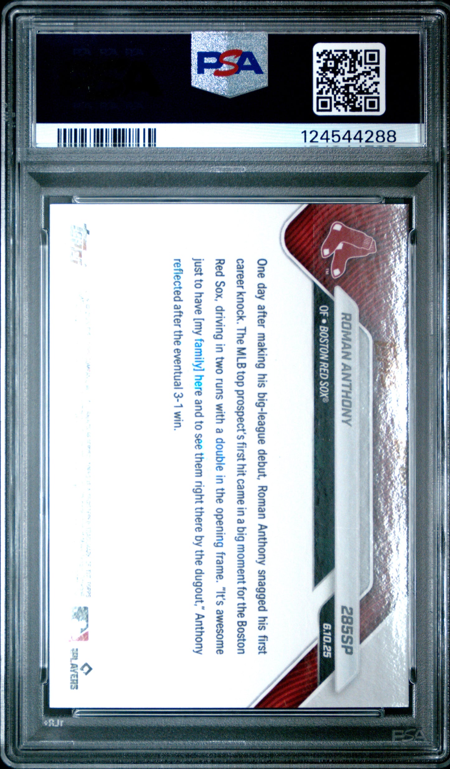 Graded 2025 Topps Now Roman Anthony #285SP Rookie RC Baseball Card PSA 10 Gem Mint