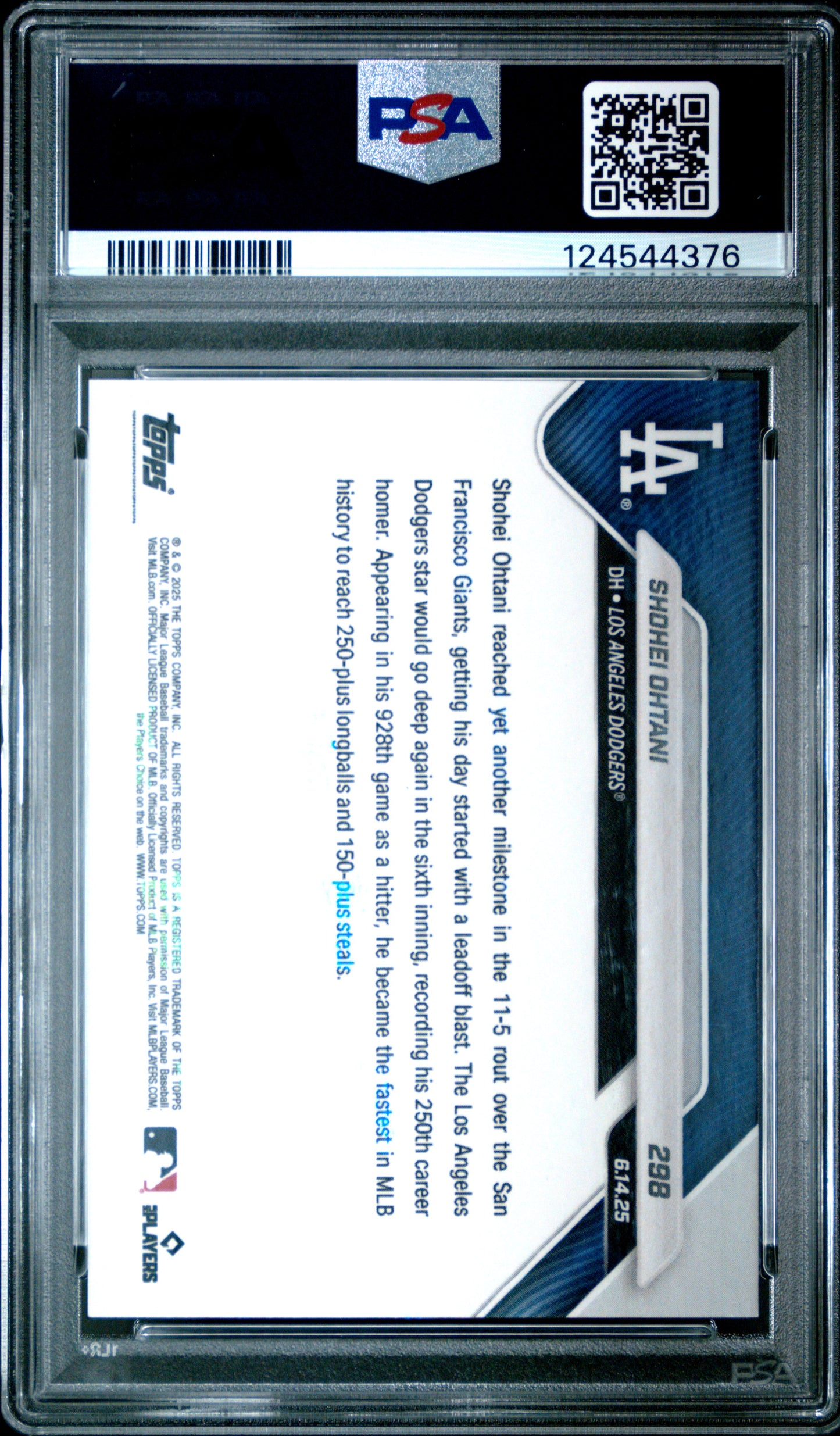 Graded 2025 Topps Now Shohei Ohtani #298 Orange Foil /25 Baseball Card PSA 9 Mint
