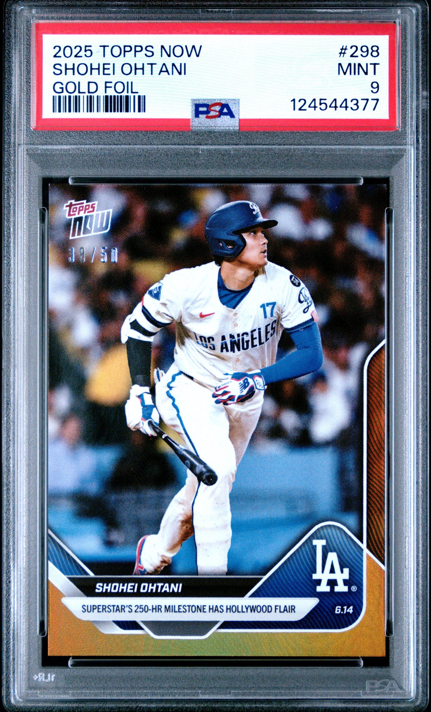Graded 2025 Topps Now Shohei Ohtani #298 Gold Foil /50 Baseball Card PSA 9 Mint