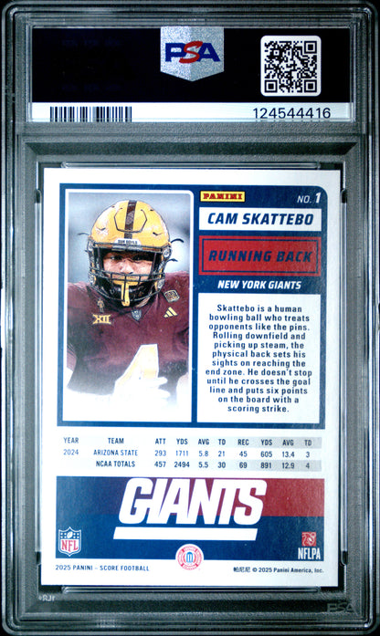 Graded 2025 Panini Score Cam Skattebo #1 Rookie RC Football Card PSA 10 Gem Mint