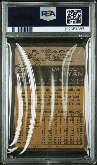 Graded 1973 Topps Nolan Ryan #220 Baseball Card PSA 4 Very Good