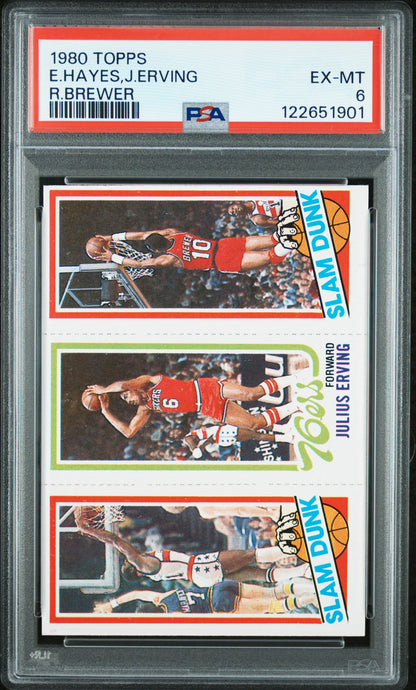 Graded 1980-81 Topps Elvin Hayes / Julius Erving / Ron Brewer SDS #181 / 257 / 258 Basketball Card PSA 6 Excellent