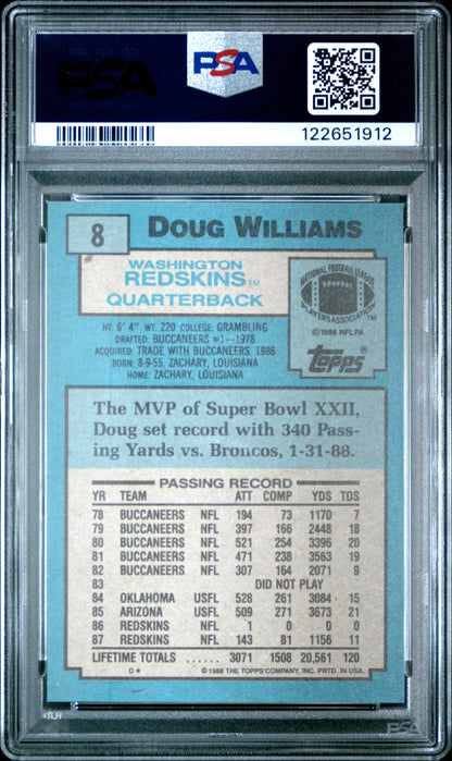 Graded 1988 Topps Doug Williams #8 Football Card PSA 8 Near Mint
