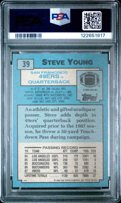 Graded 1988 Topps Steve Young #39 Football Card PSA 9 Mint