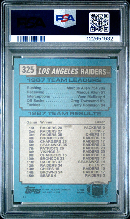 Graded 1988 Topps Raiders Team Leaders - Bo Jackson #325 Football Card PSA 6 Excellent