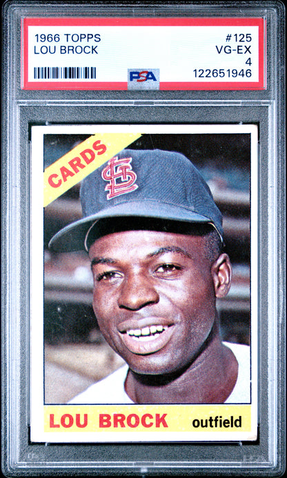 Graded 1966 Topps Lou Brock #125 Baseball Card PSA 4 Very Good
